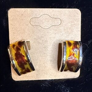 Vintage Signed Joan Rivers Silverton Tortoise Acrylic Career 1” Clip On Earrings